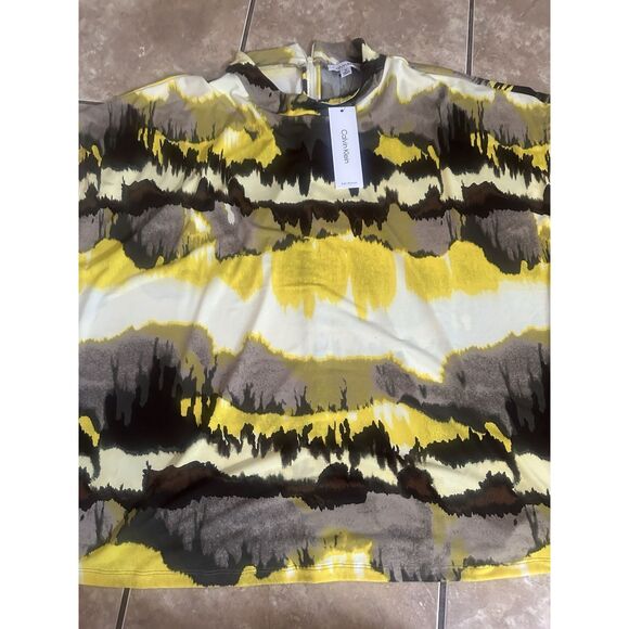 NWT Calvin Klein 3X Jersey Printed Mock Neck Blouse Top - Picture 1 of 6